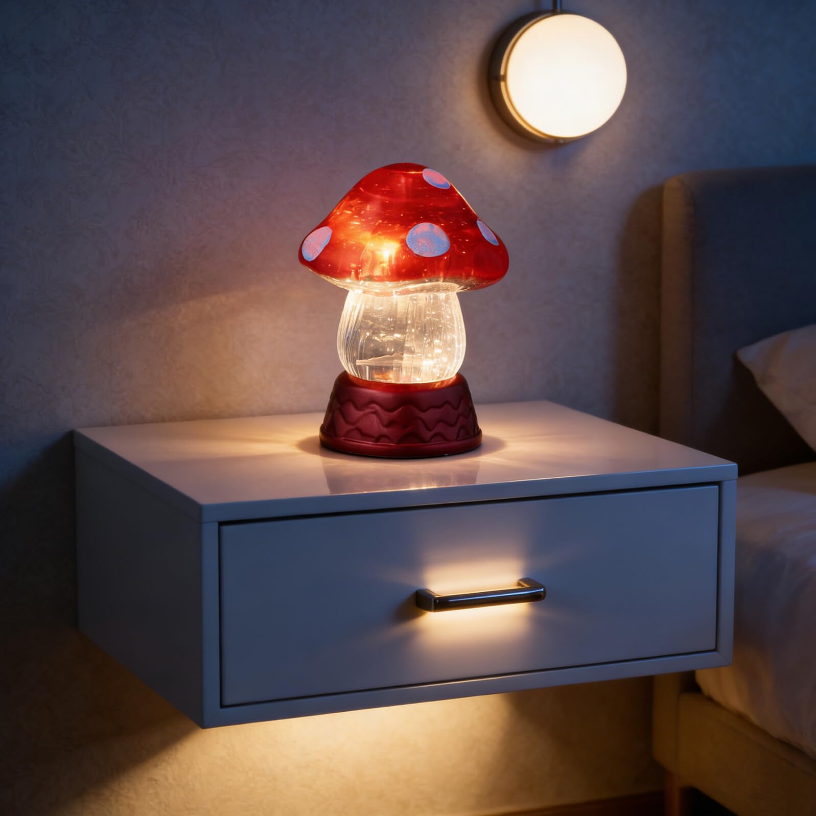 Lampka Nocna Kształcie Grzybka LED Miękkie Światło bez Olśnienia Urocza Dekoracja Do Sypialni i Pokoju Dziecięcego Mała Lampka Stołowa Biurko Idealna Prezent Świąteczny