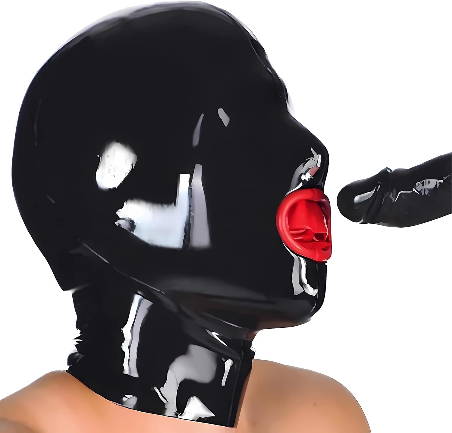 Latex Full Face Mask Red Mouth, Erotic Restrictive BTSM,SM Face Mask for Bondage Cosplay Party,Birthday Gift