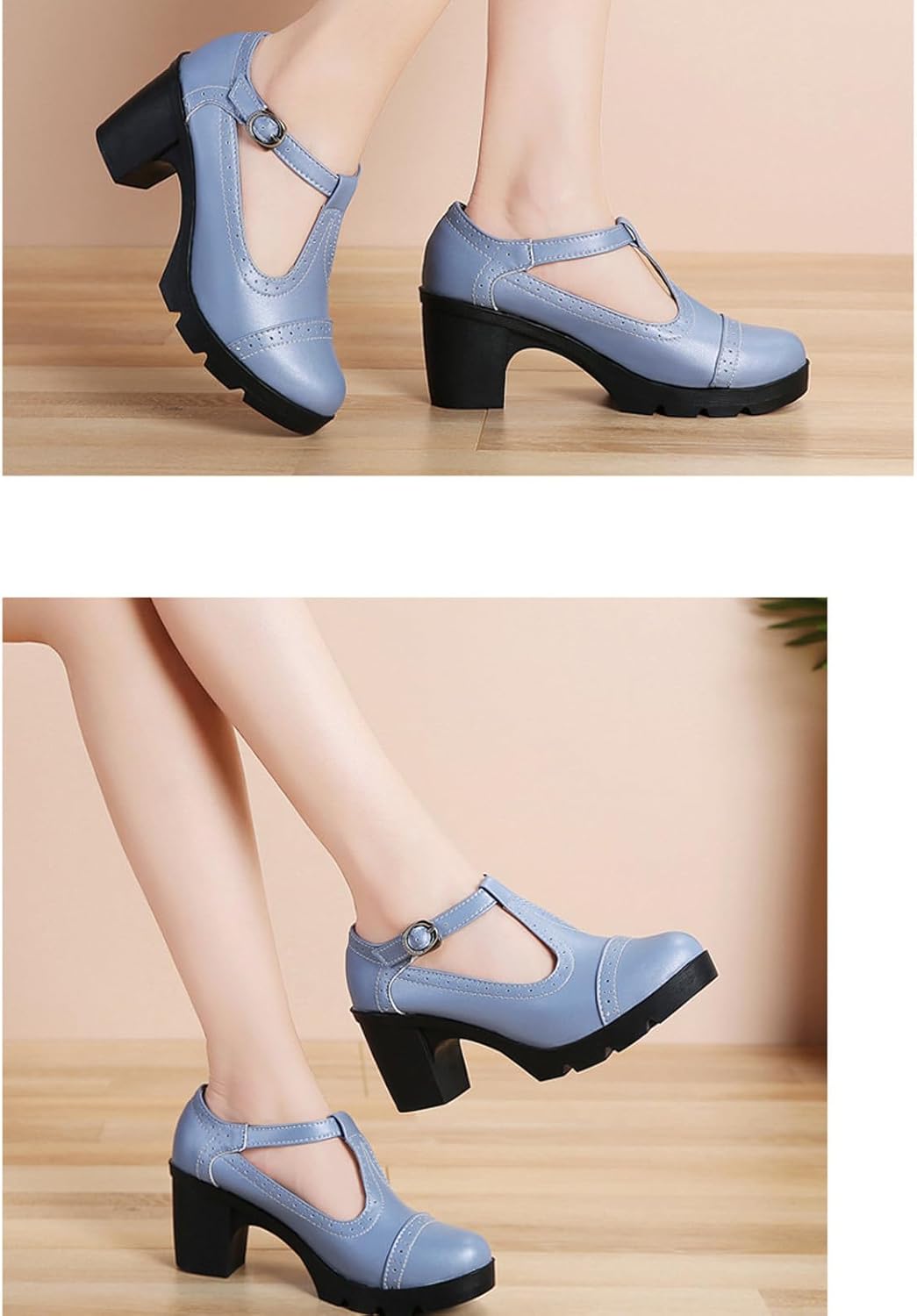 Dress Wedding Shoes for Women Low Block Heels Mary Jane Chunky T-Strap Interview Shoes Closed Toe Oxfords Pump Shoes