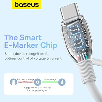 Type-C to Type-C Cable 100W with Baseus Pudding Fast Charging Feature, 1.2 Meters, White
