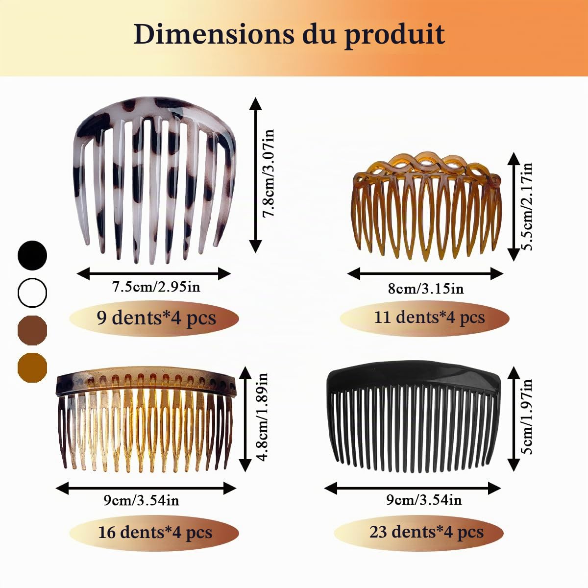 16 Pièces Peignes Latéraux Francais, XingyLi Peigne à Cheveux Côté Décoratifs en Plastique, 9/11/16/23 Dents Pince à Peignes Chignon Latéraux, Peigne de Voile de Mariage Accessoires pour Femmes