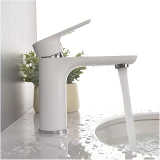Grifo de lavabo, grifo mezclador de agua de baño dorado, grifo de fregadero frío y caliente, grifo de latón, monomando de latón, grifo de grúa blanco y cromado (Color : White Chrome Short)