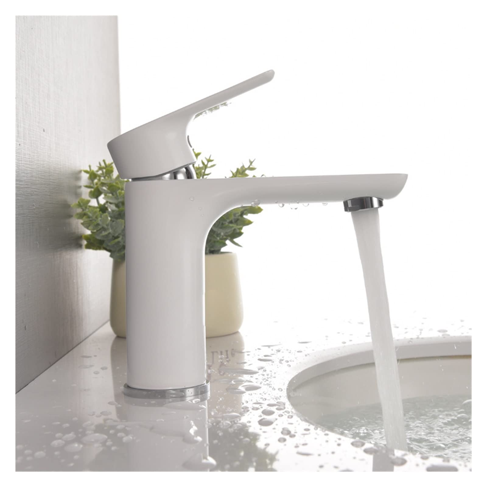 Mitigeur lavabo blanc et chrome pour salle de bains moderne en laiton à levier unique