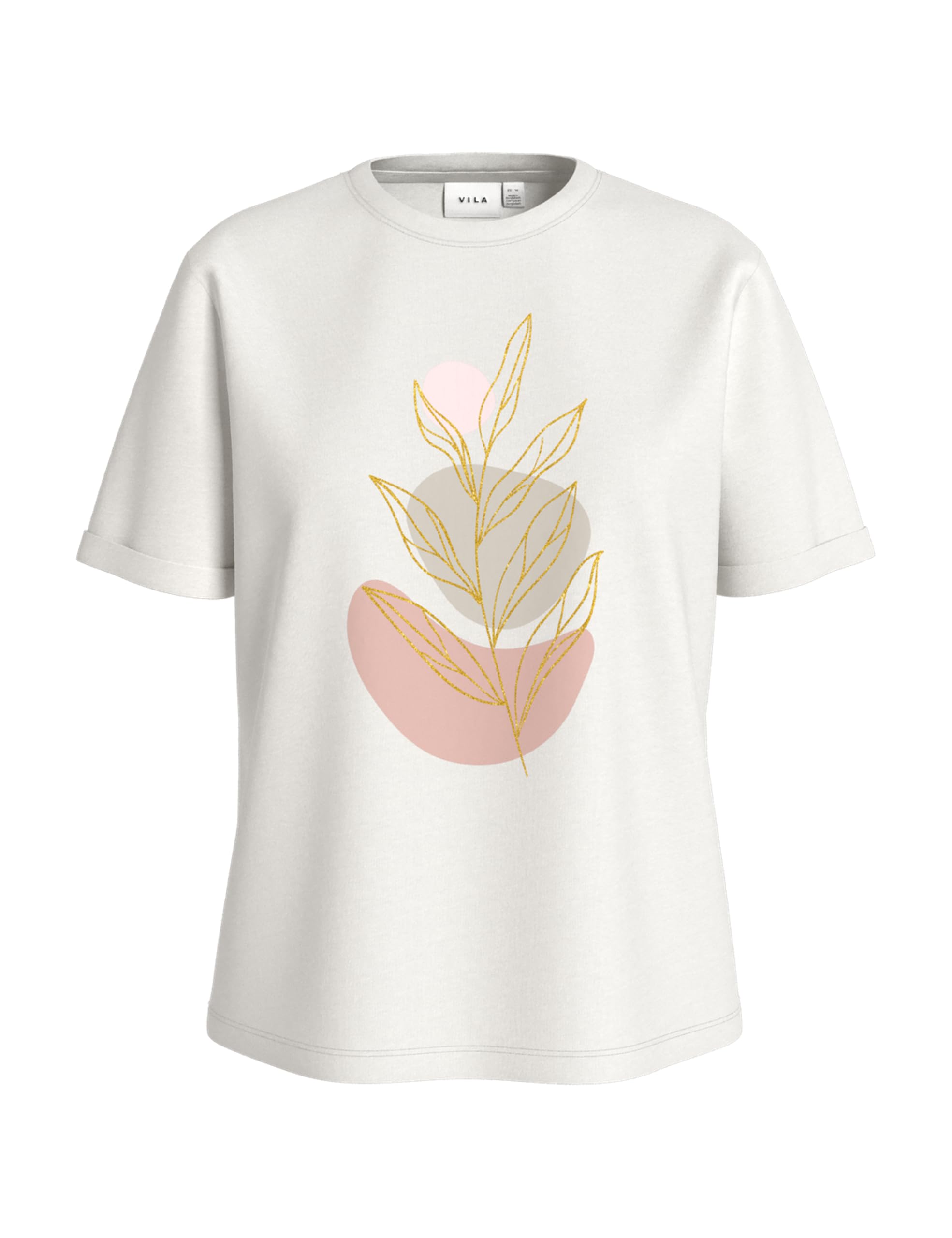 Vila Visybil Leaf O-Neck S/S T-Shirt, Snow White, M