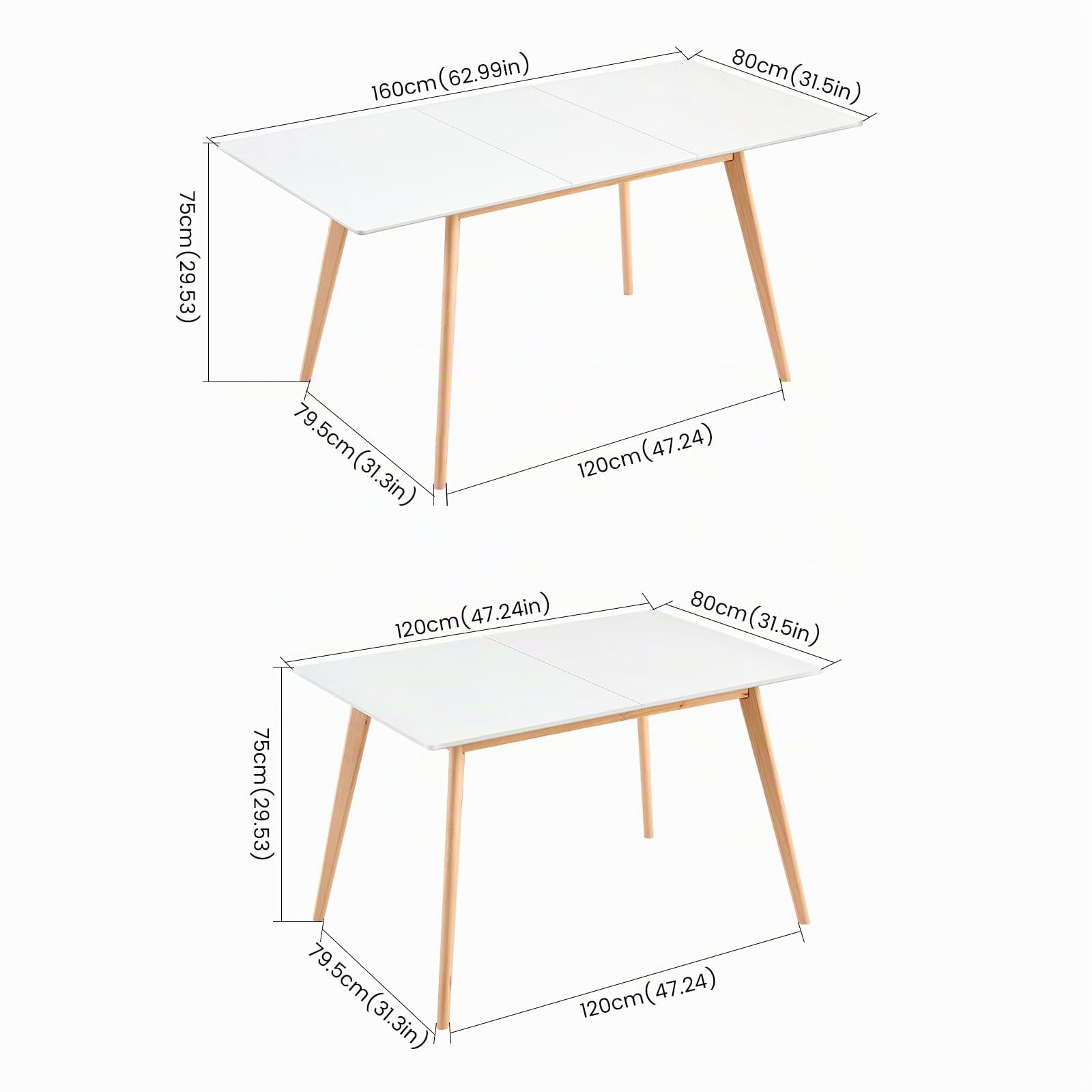 H.J WeDoo Tavolo da pranzo allungabile 120-160cm con 6 sedie in legno bianc | Tavolo in MDF con gambe in faggio e 6 sedie ergonomiche in plastica con cuscino, ideale per cucina e soggiorno moderno