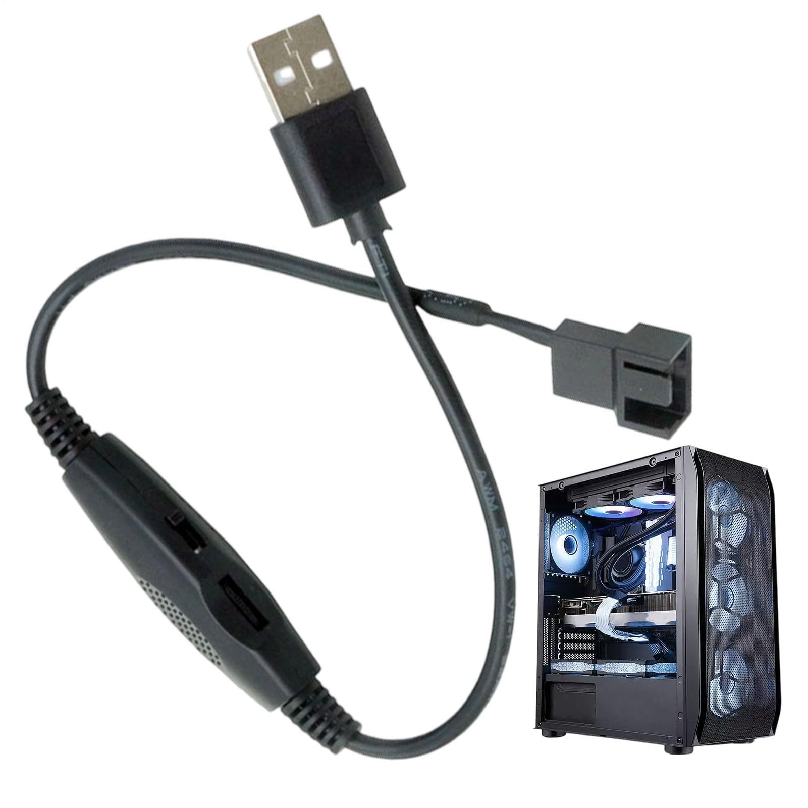 Controlador de ventilador USB - Conector USB a PWM de 3 pines/4 pines para PC | Regulador manual velocidad del viento, cable alimentación elevador 5 V a 12 V, adaptador refrigeración para mant