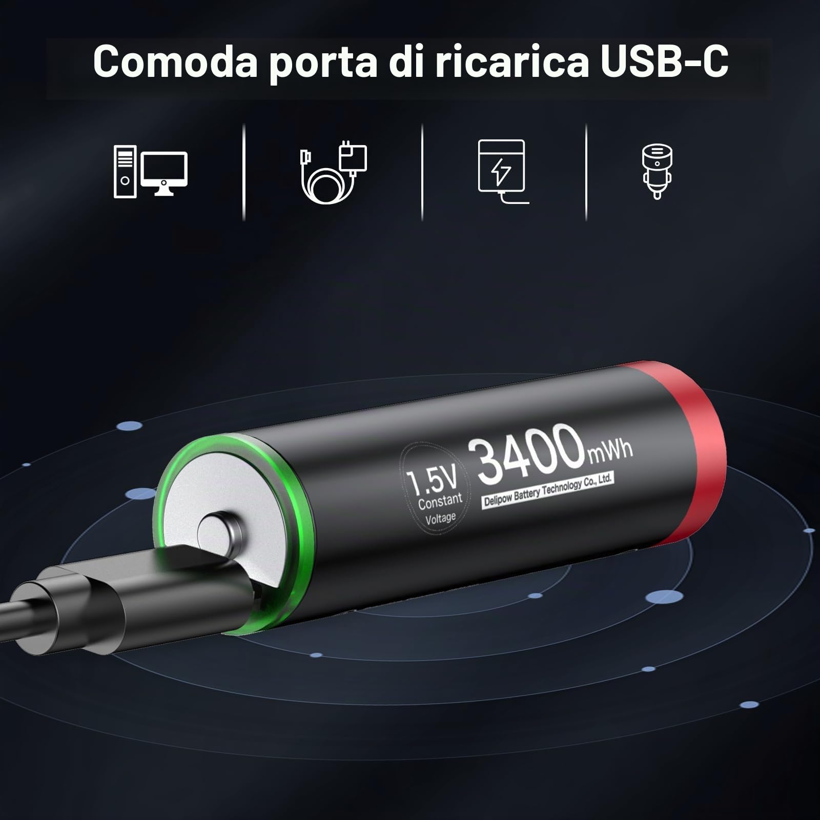 Batterie AA al litio ricaricabili USB C, 1,5 V, 3400 mWh USB, batterie AA ricaricabili 1500 ciclo, 16 pezzi