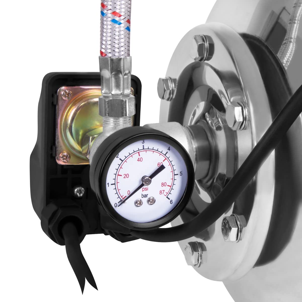 VONROC Bomba hidrofórica / conjunto hidrofórico con presostato - 1000W - 3500l/h - depósito de acero inoxidable de 19L - carcasa de la bomba de acero inoxidable