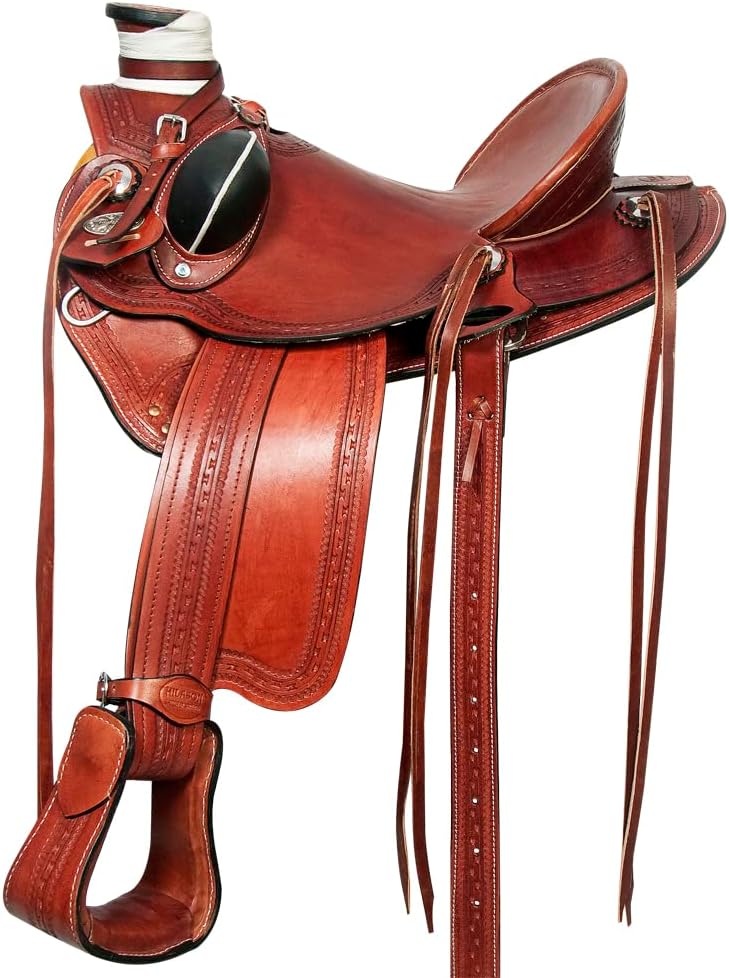 HILASON Western Horse Wade Saddle American Leather Ranch Roping Mahogany | Hand Tooled & for Horses