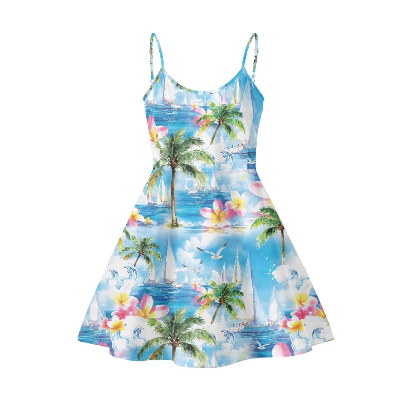 Women's Spaghetti Strap Dress Summer Casual Swing Sundress Girls Beachwear Swing Mini Dress