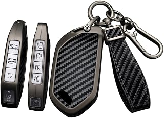 SANRILY Carbon Fiber Pattern 4/5/7/8 Button Key Fob Cover Fit for Kia Telluride 2023 2024 EV5 Sorento K5 GT-Line 2025 K4 Keyless Key Case with Keychain Black