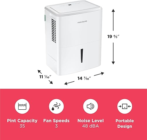 Miniatura 3 de Frigidaire Deshumidificador portátil de 35 pintas con Wi-Fi y certificación Energy Star para habitaciones pequeñas y medianas y sótanos, control de