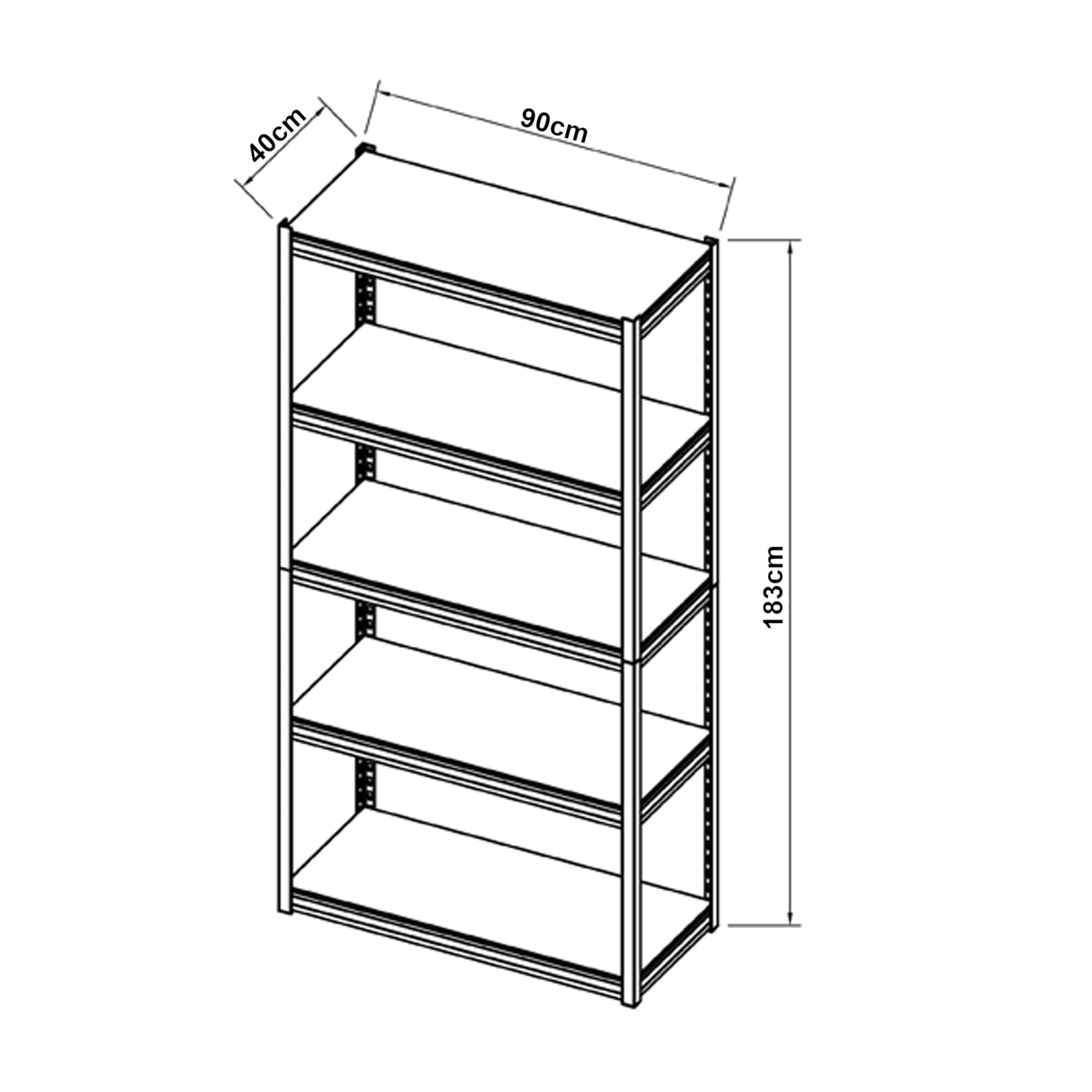 [en.casa] Estantería Almacenaje Estantería para Cargas Pesadas de 5 Niveles Total 500 KG (100KG/Estante) Estructura Modular Acero 183 x 90 x 40 cm - Negro/Plata