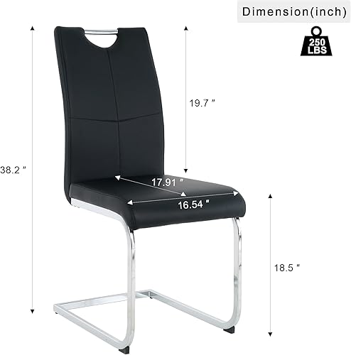 Miniatura 2 de Juego de 4 sillas de comedor negras, modernas sillas de comedor con asiento acolchado de piel sintética, sillas de comedor tapizadas con respaldo