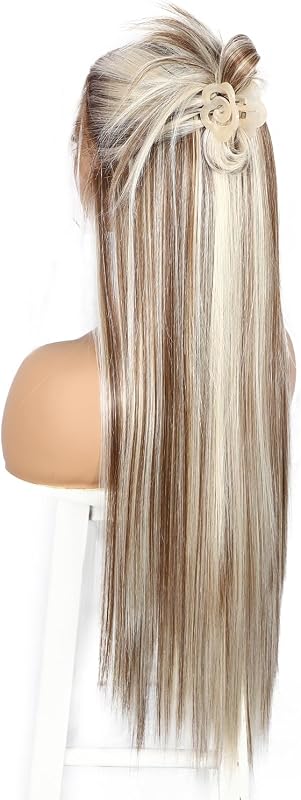 Sapphirewigs Hosszú Egyenes Szőke Paróka Melírozott - 13x6 Csipke Első Műhaj, 66 cm, Hőálló, 150% Dússág, Napi és Alkalmi Viseletre