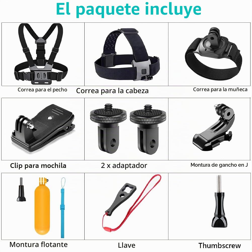 10 en 1 Kit Accesorios Camara Deportiva para Insta360 X5/X4/X3/Ace Pro,Soporte movil Pecho,Correa para la Cabeza y muñeca,Mochila Clip y Soporte Flotante Compatible con GoPro Hero,Negro