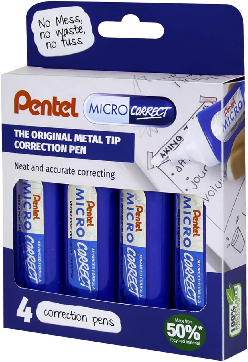 Pentel Micro Correct 12 ml Correction Pen - Wallet of 4 YZL31-W