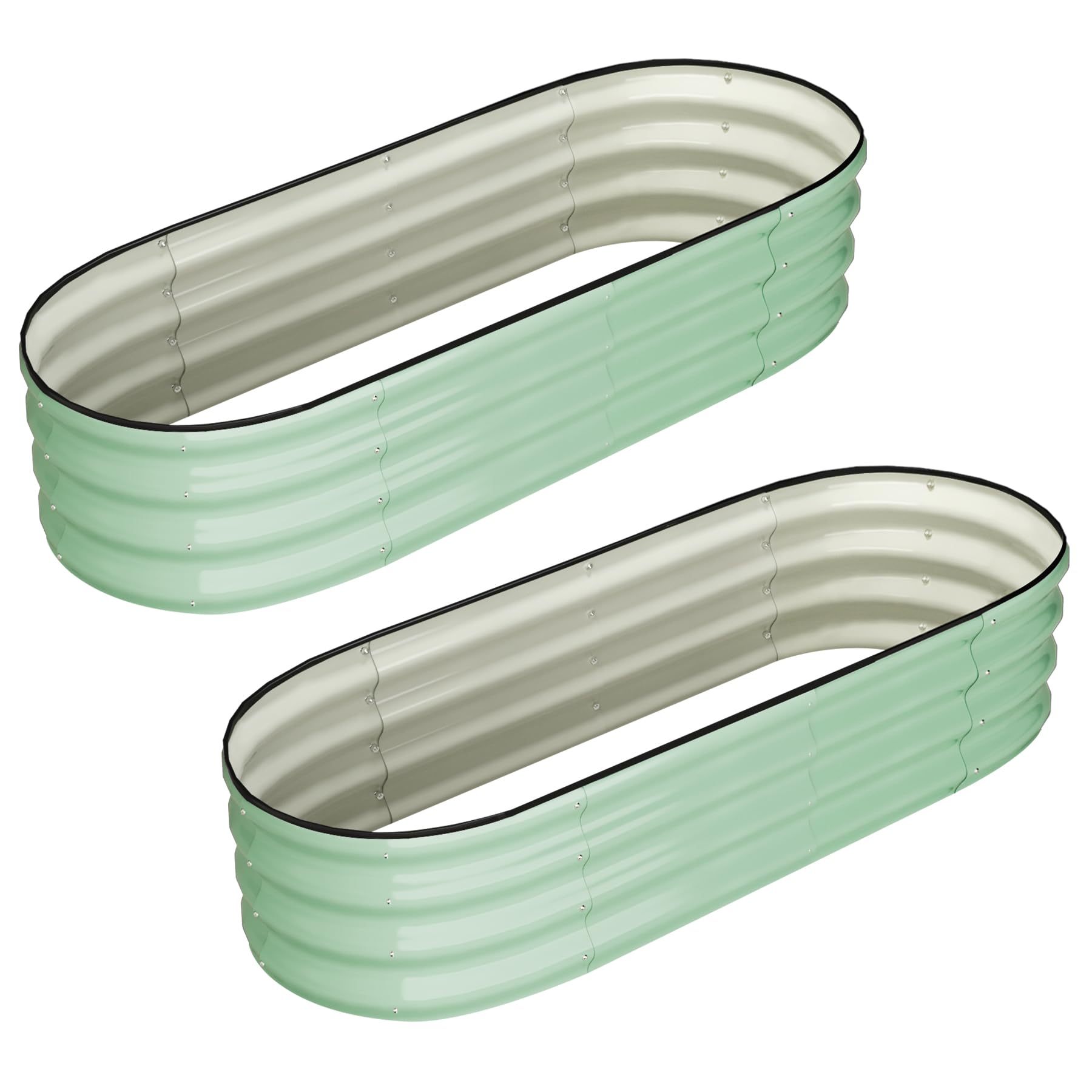 Aptliton 2Pcs Oval Raised Garden Beds, 4.5x2x1ft Heavy Duty 0.5mm Thickened Galvanized Steel Planters with Rubber Edge, Outdoor Metal Planter Boxes for Vegetables Flowers Herbs Backyard Patio