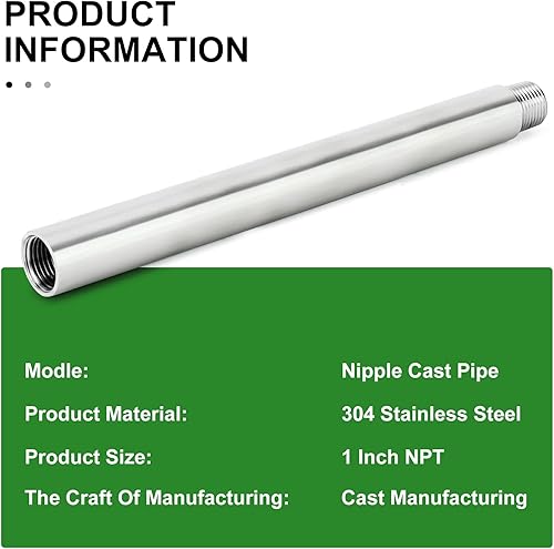 Miniatura 660 de TAISHER 2 accesorios de tubería de acero inoxidable, 1/2 "NPT x 1/2" NPT macho roscado, tubo fundido de pezón de 6 pulgadas de longitud 1.969 in