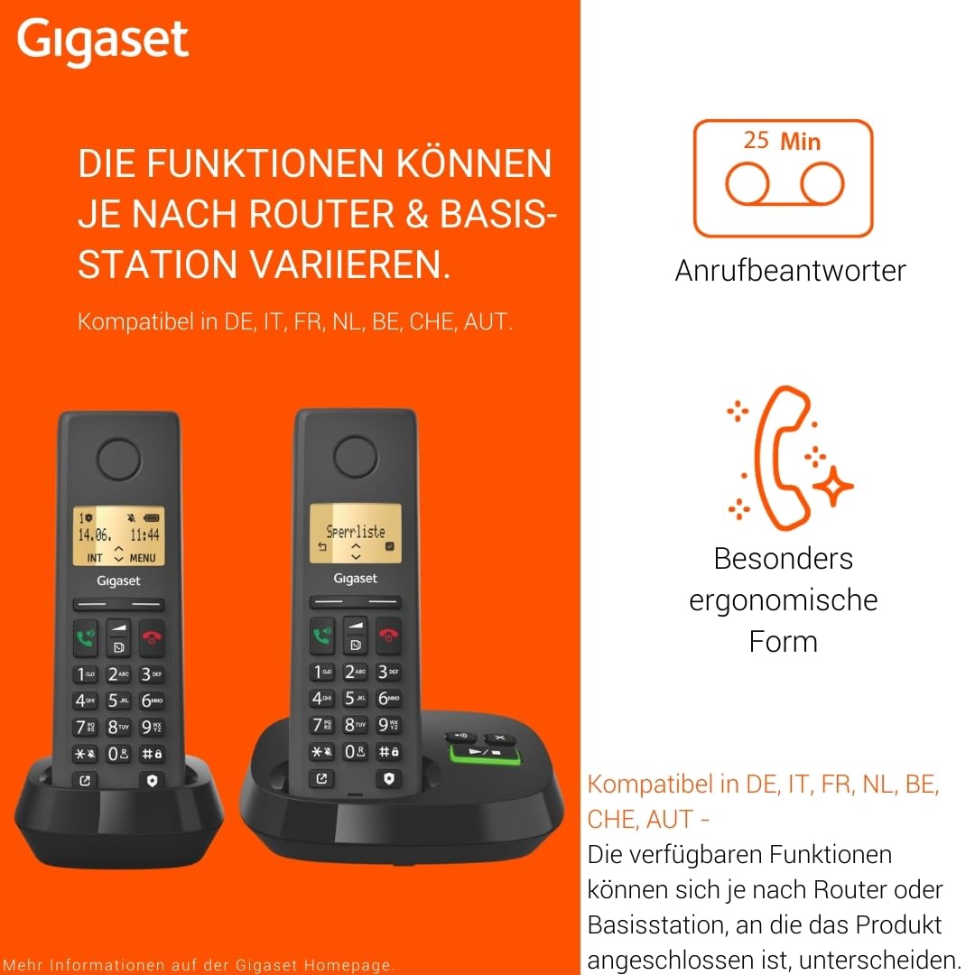 Gigaset Pure 220A Duo - 2 Schnurlose DECT-Telefone mit Anrufbeantworter - mit Call-Block-Taste und Freisprechfunktion - 80 Kontakten – Bild 2