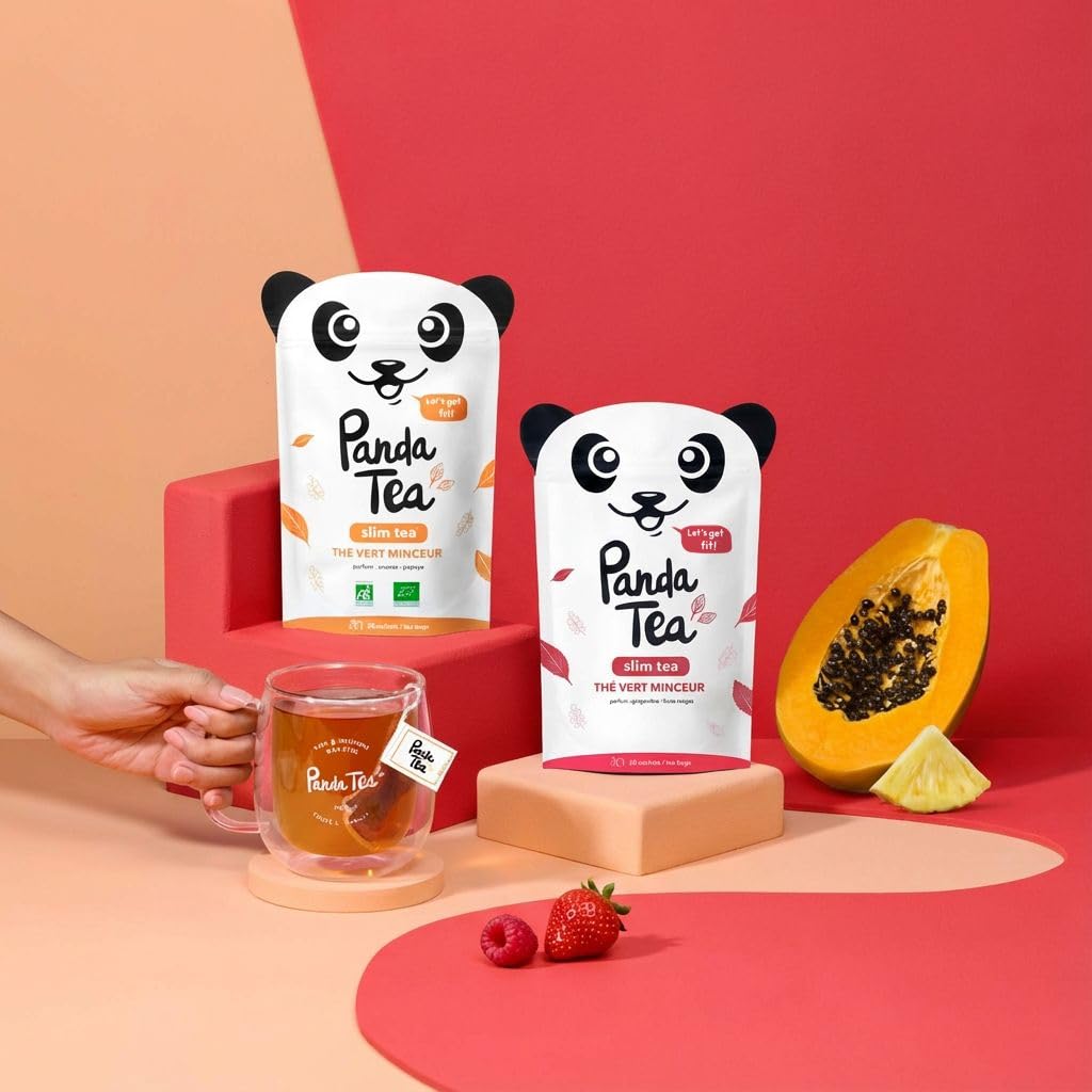 Panda Tea - Duo Minceur Slim Tea - Thé Vert Minceur - 56 Sachets Mousselines - Detox, Perte de poids & Sommeil Réparateur