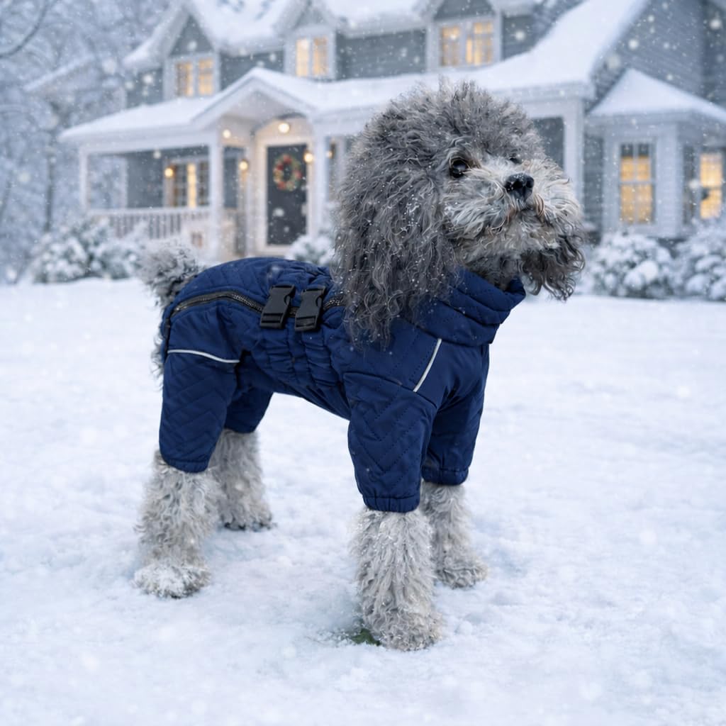 Abrigo cálido para perro, chaleco de doble capa, 4 patas cubiertas, resistente al viento, impermeable, reflectante, chaleco cálido para perro, patinaje al aire libre, disfraz para perros pequeños,
