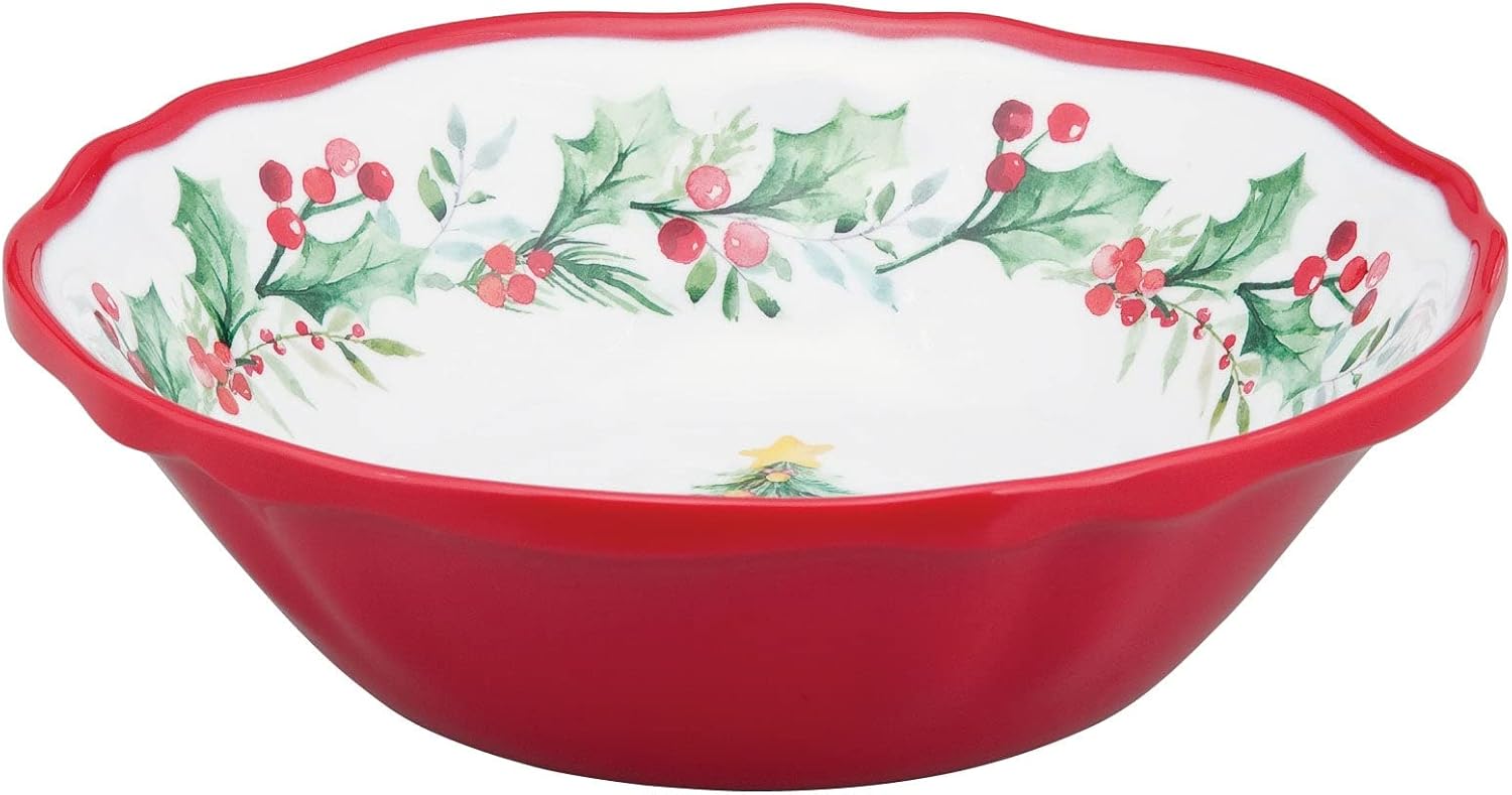 UPware 16 Piece Christmas Tree Melamine Dinnerware Sets, Outdoor Dishes Set, Plates and Bowls Sets, Christmas Decorations, Service for 4, Red