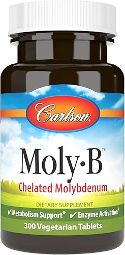 Carlson - Moly-B, suplementos de molibdeno quelado, apoyo al metabolismo y activación enzimática, quelato de glicinato de molibdeno, 300 tabletas vegetarianas