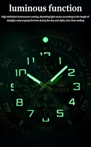 Miniatura 4 de OLEVS Relojes para hombre de lujo con cronógrafo, elegantes, con fases lunares, de dos tonos, de acero inoxidable, impermeables, luminosos, con