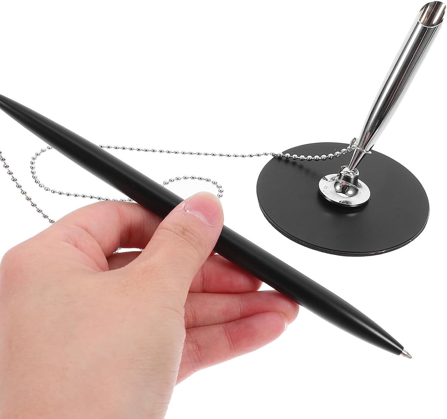 Rotating Signature Pen with Chain Base, Copper Zinc Alloy Black Desk