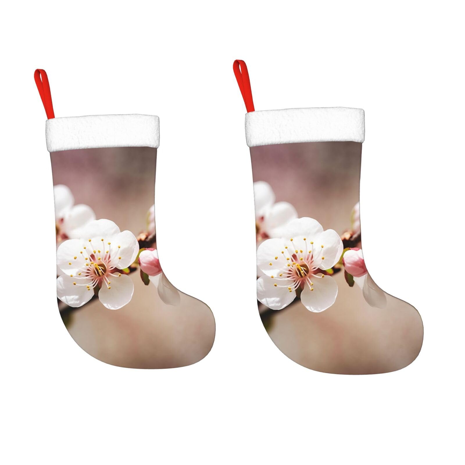 KLOPH 2 Pack 18 Inches Christmas Stockings Personalized Cherry Blossom Xmas Stocking Hanging Decoration Fireplace Stocking for Holiday Xmas Tree Christmas Fireplace Decor Gifts
