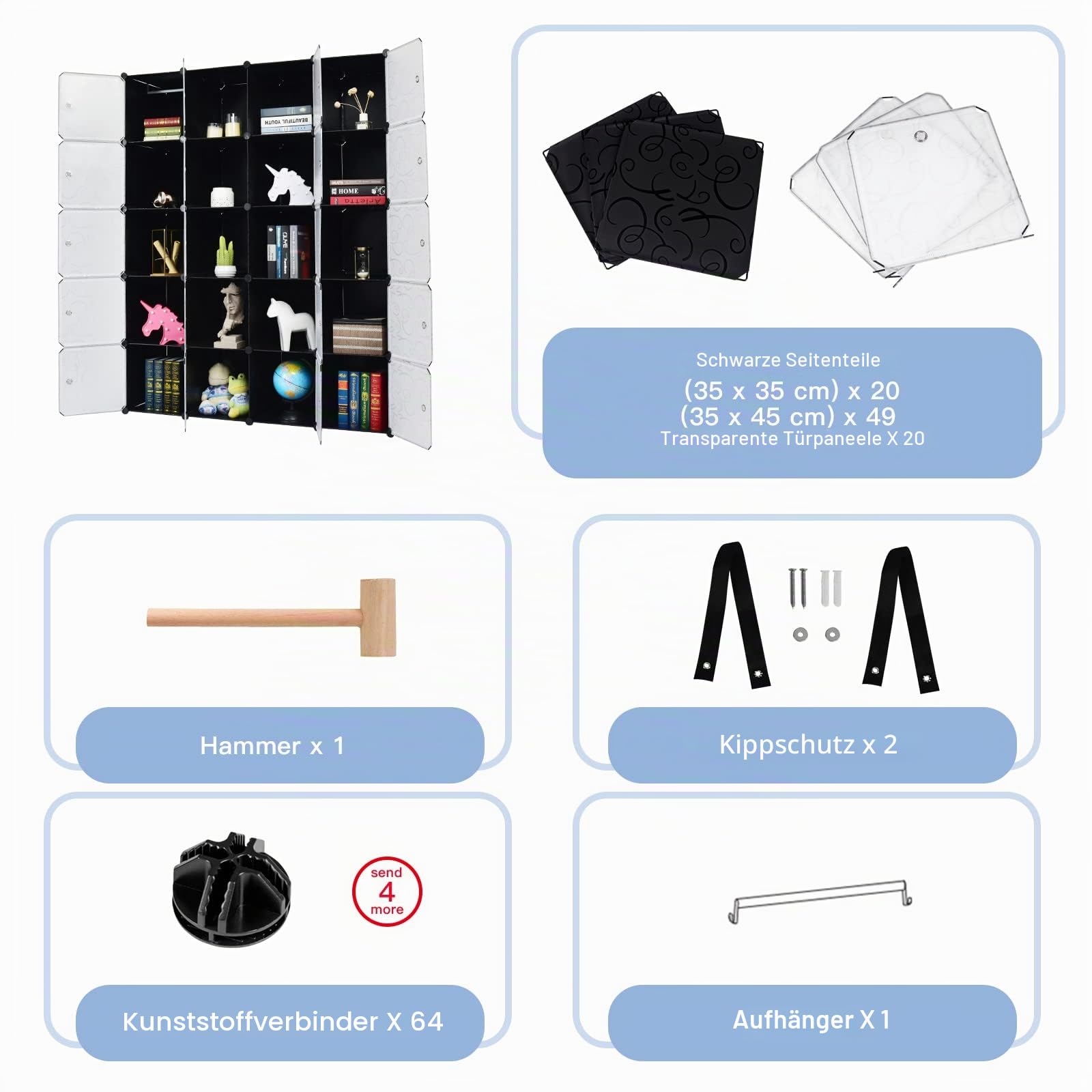 GIANTEX Steckregal Regalsystem mit 20 Würfeln, Kleiderschrank Aufbewahrungsschrank modularer Organizer aus Kunststoff, Würfelregal stapelbar mit Kippsicherung, 145x47x180 cm