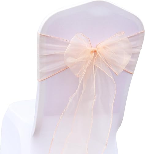 Vista 47 de 25 bandas de organza para silla de boda, banquete, fiesta, decoración de silla, lazos, bandas para cubrir eventos, suministros - marfil Marfil,Rosa