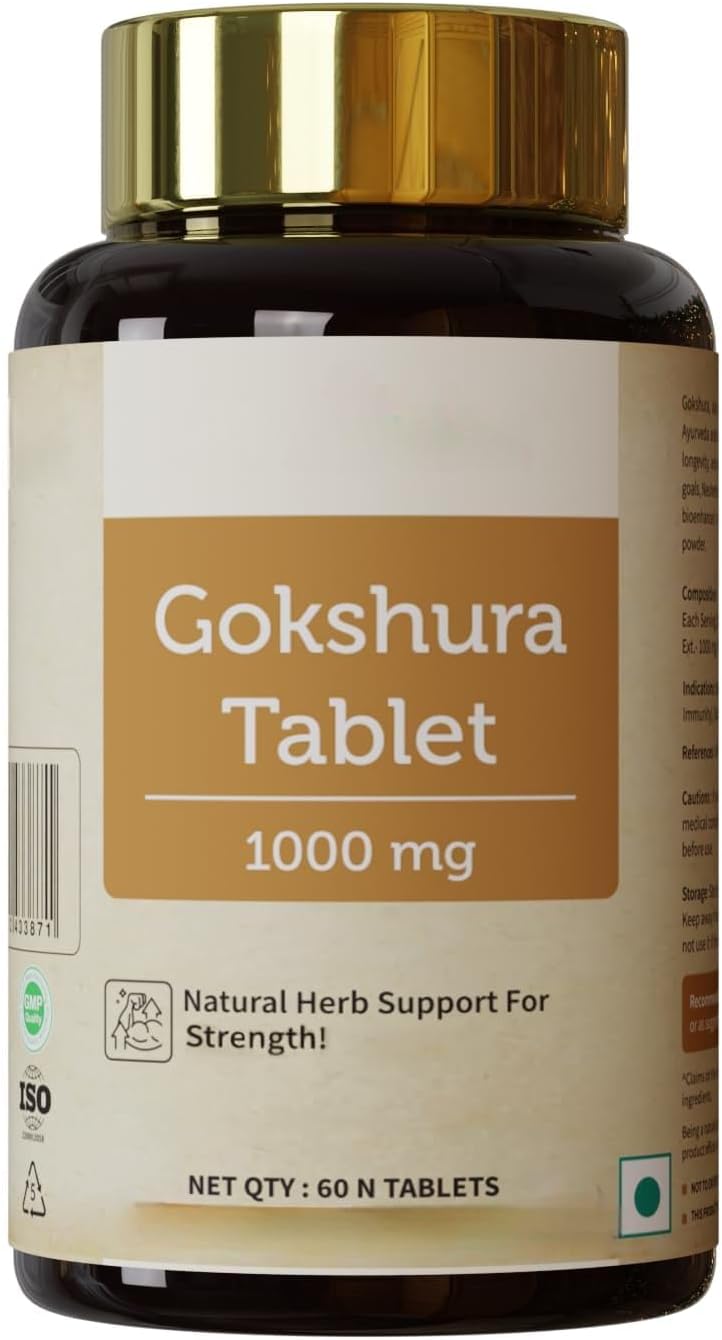Gokshura Tablet 1000mg | Helps to Support Energy & Strength | Tribulus Terrestris | Energy Booster Supplements | General Wellness Tablets for Men & Women - 60 Tablets