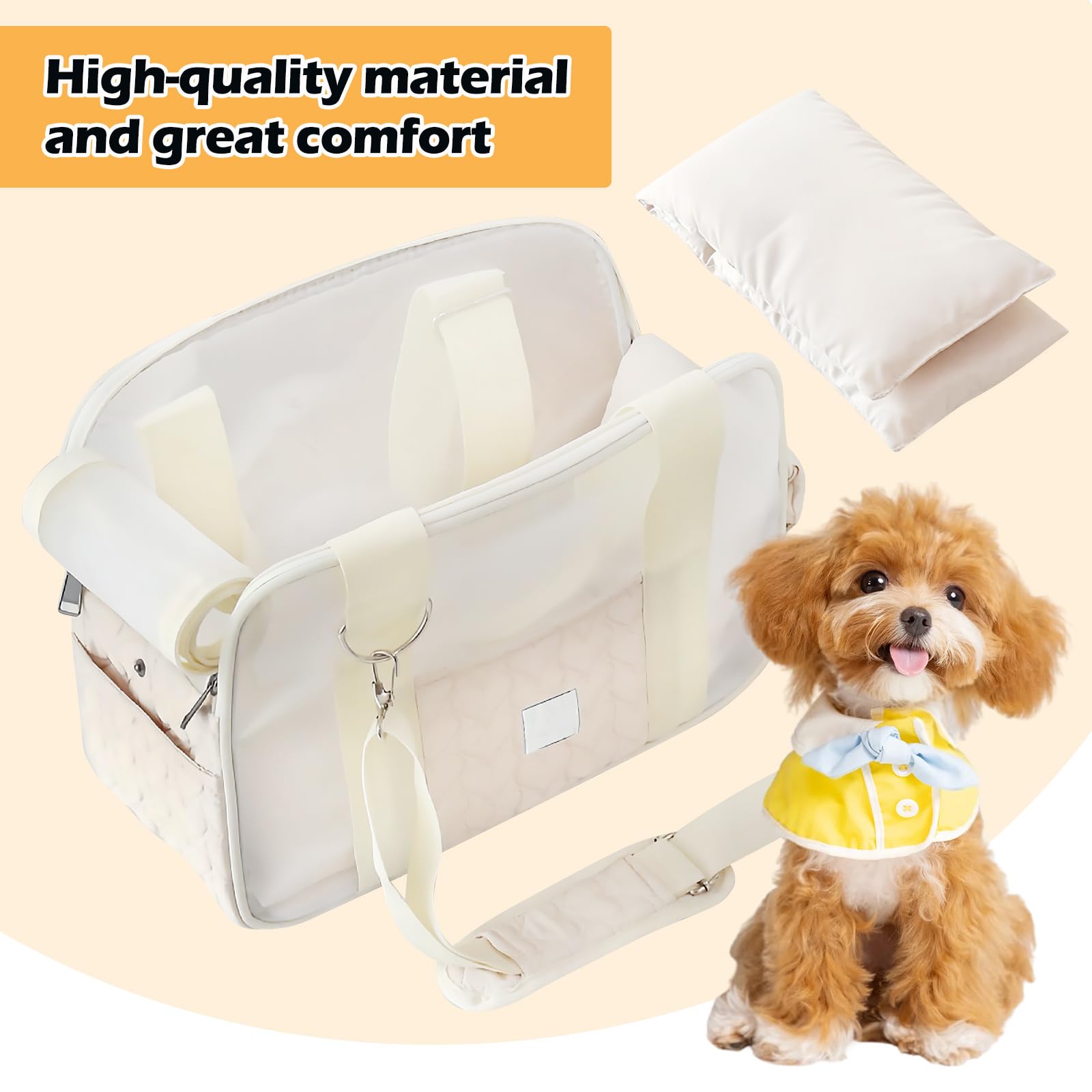 Hundetragetasche bis 5kg, Leichte & Atmungsaktive Hundetasche für Kleine Hunde & Katzen, Tragetasche Hund mit Sicherheitsgurt & Taschen, Ideal für Auto, Reisen, Outdoor