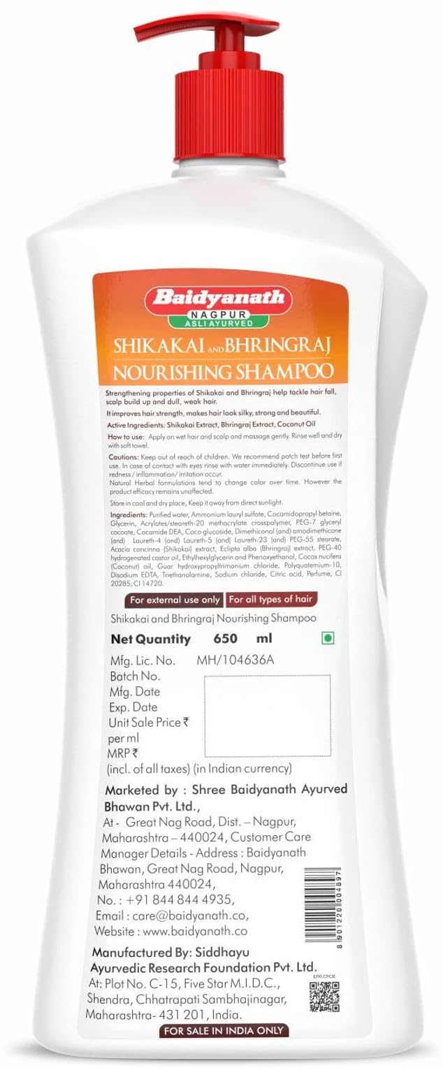 Baidyanath Asli Ayurved Shikakai and Bhringraj Nourishing Shampoo - 650 ml | Hair Strong Shampoo | Coconut Oil | Sulfate & Paraben Free — Amazon image 2