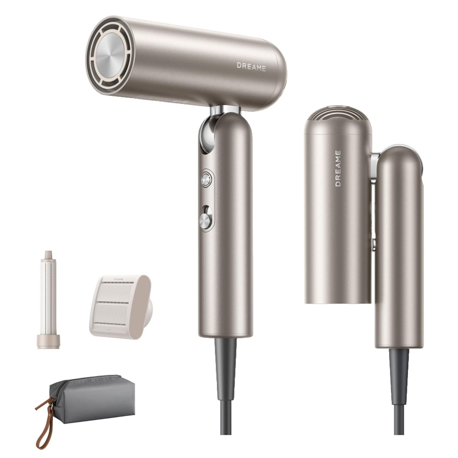 Dreame Pocket Hair Dryer - Ultra Lightweight Blow Dryer with 2 Styling Attachments Fast Drying High-Speed Brushless Motor