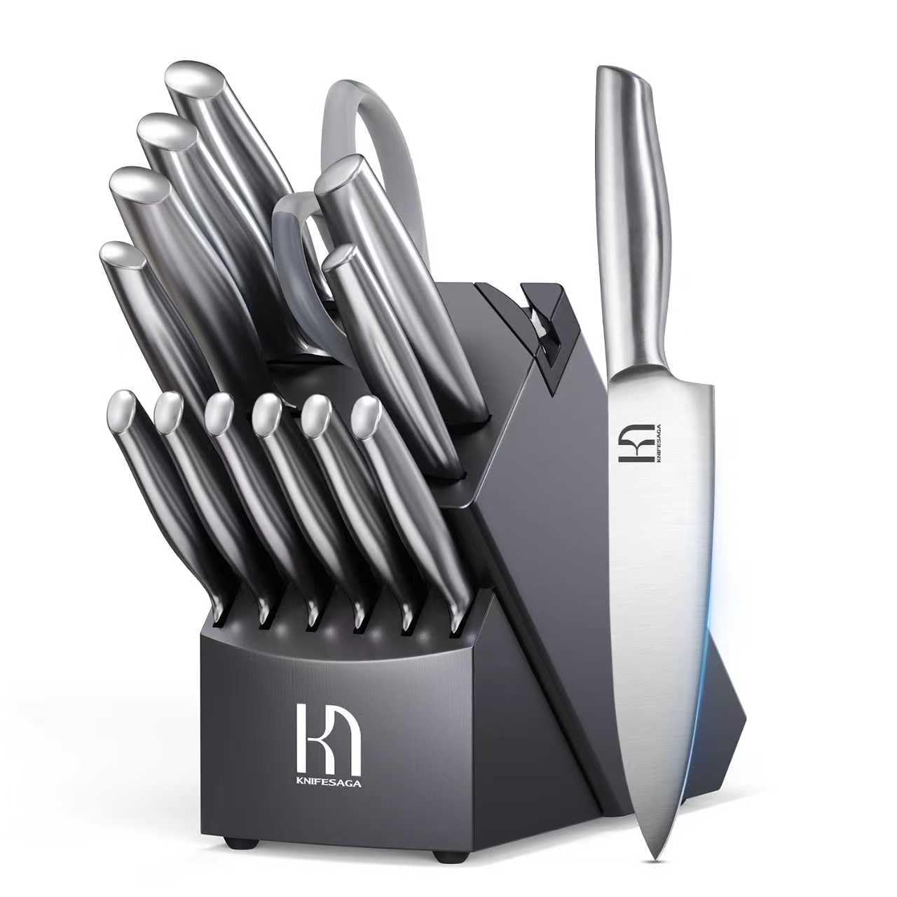 KnifeSaga Premium Japanese 14 Pcs Kitchen Knife Block Set