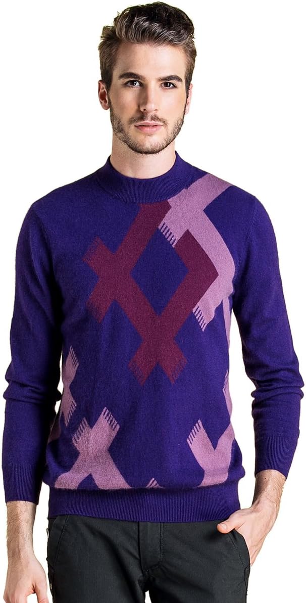 ZHILI Men's Mock Roll Neck Jumper - 100% Cashmere