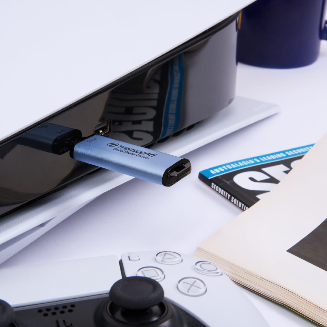 Transcend 512GB SSD Portátil ESD300C USB Tipo-C 10 Gbit/s Compatible con PS4/PS5, Azul TS512GESD300