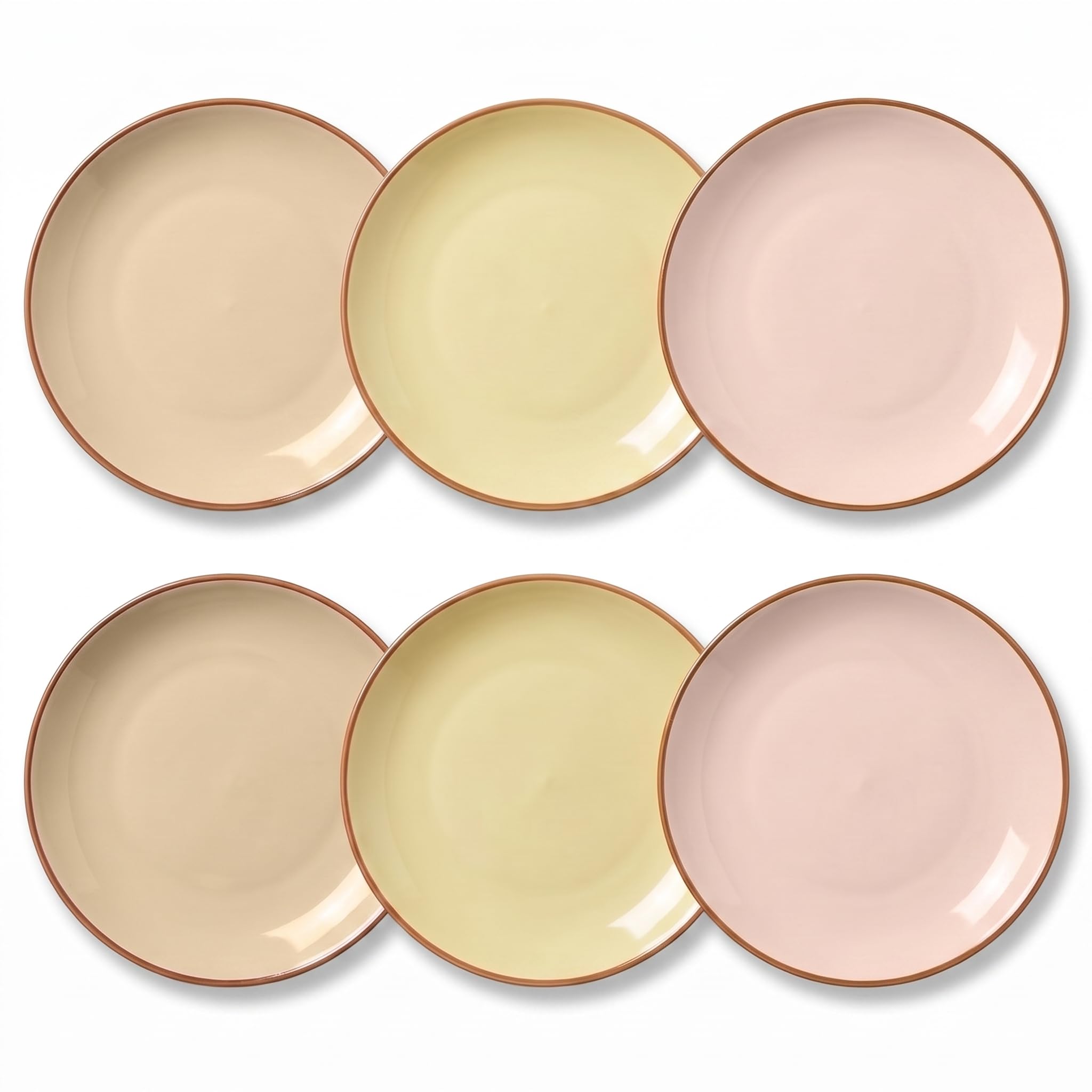 Dinner Plates Set of 6, 8 Inch Scratch Resistant Ceramic Plates, Pasta Plate, Salad Plate, for Main Course, Dishwasher and Microwave Safe, Warm Multicolor