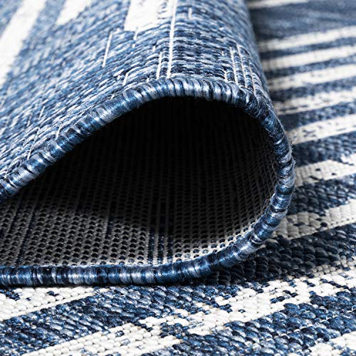 Image of JONATHAN Y Stripe Geometric Indoor Outdoor Area Rug 5X8 Blue /Ivory, Zolak Berber for Backyard, Patio, Porch, Easy-Cleaning, High Traffic, Pet-Friendly, Non-Shedding (SMB124C-5)