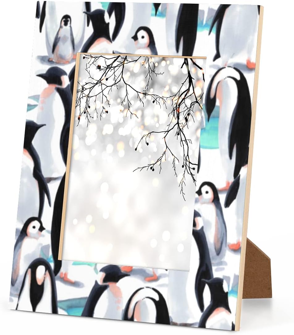 5x7 Picture Frame Watercolor Animal Penguin Antarctica Photo Frame for Wall and Tabletop Display Wooden Photo Picture Frame Home Decor