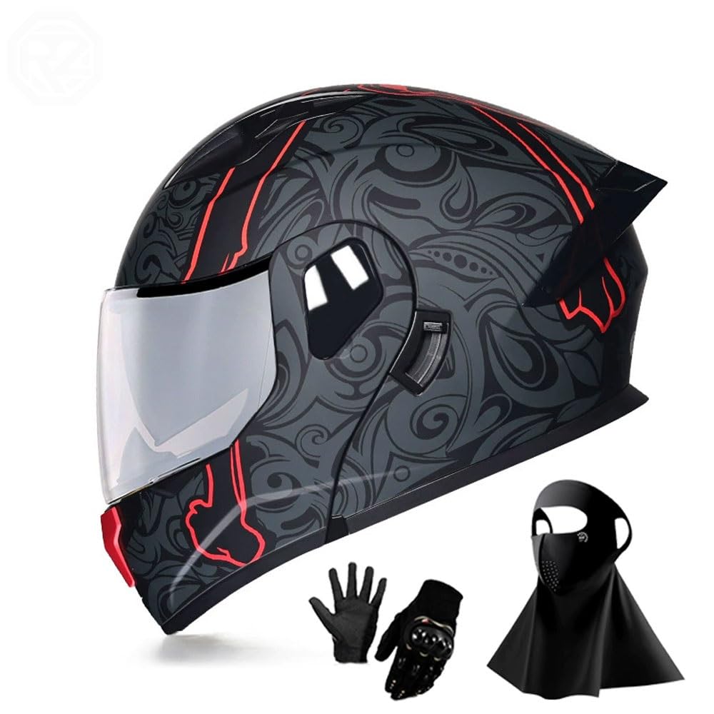 Ragopilen P10 Helmet, Full Face Motorcycle Helmet Approved 2 Visors Black Night Vision Adult Kids M-2Xl 3Pcs(,Xl(59-60Cm))