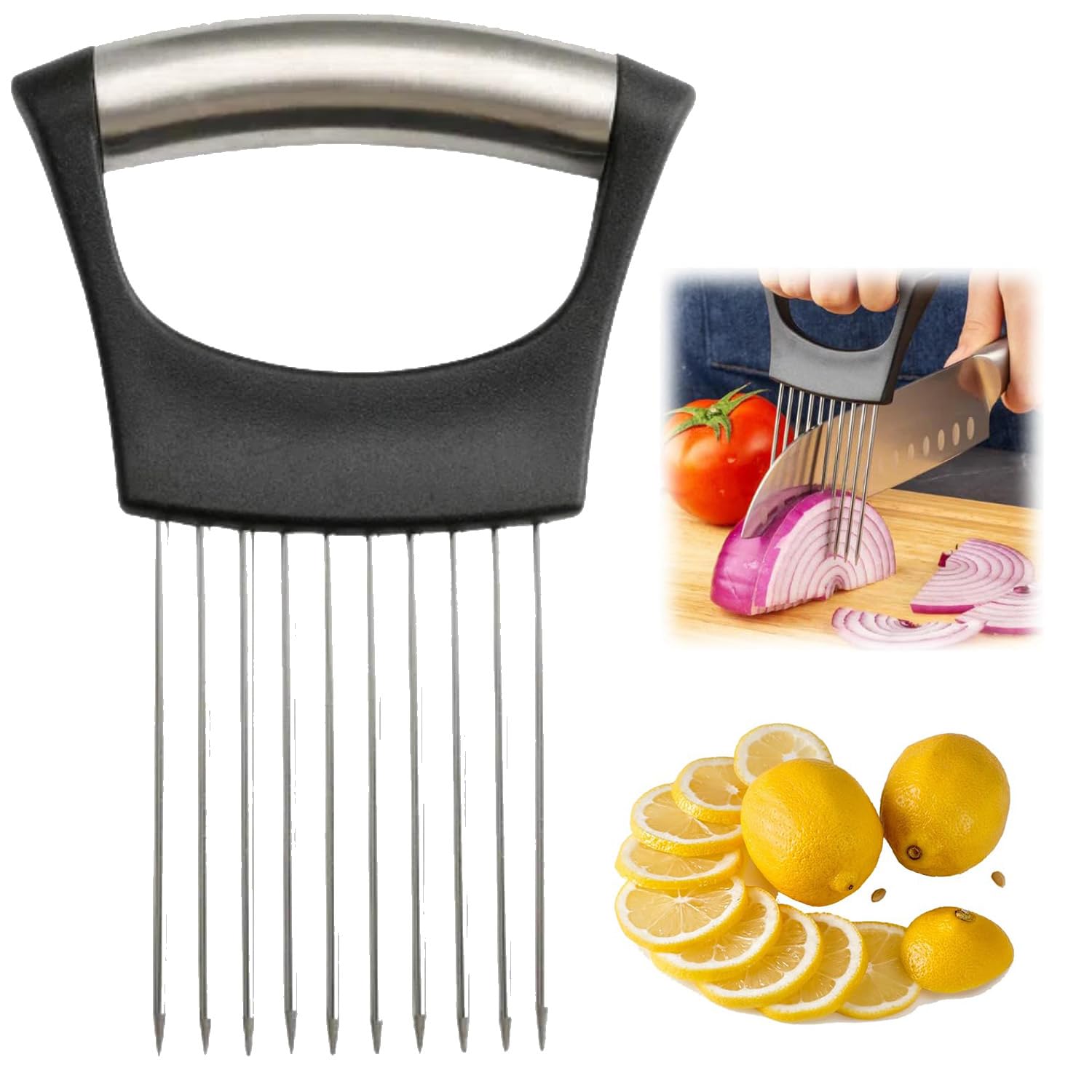 Stainless Steel Onion Slice Holder New Onion Holder for Slicing Lemon Slicer Vegetable Cutter Chopper Slicing Assistant Tool