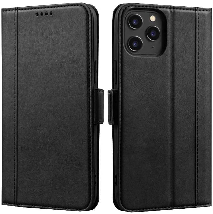 Funda iPhone 12 cartera magnética libro piel negra 6.1 pulgadas