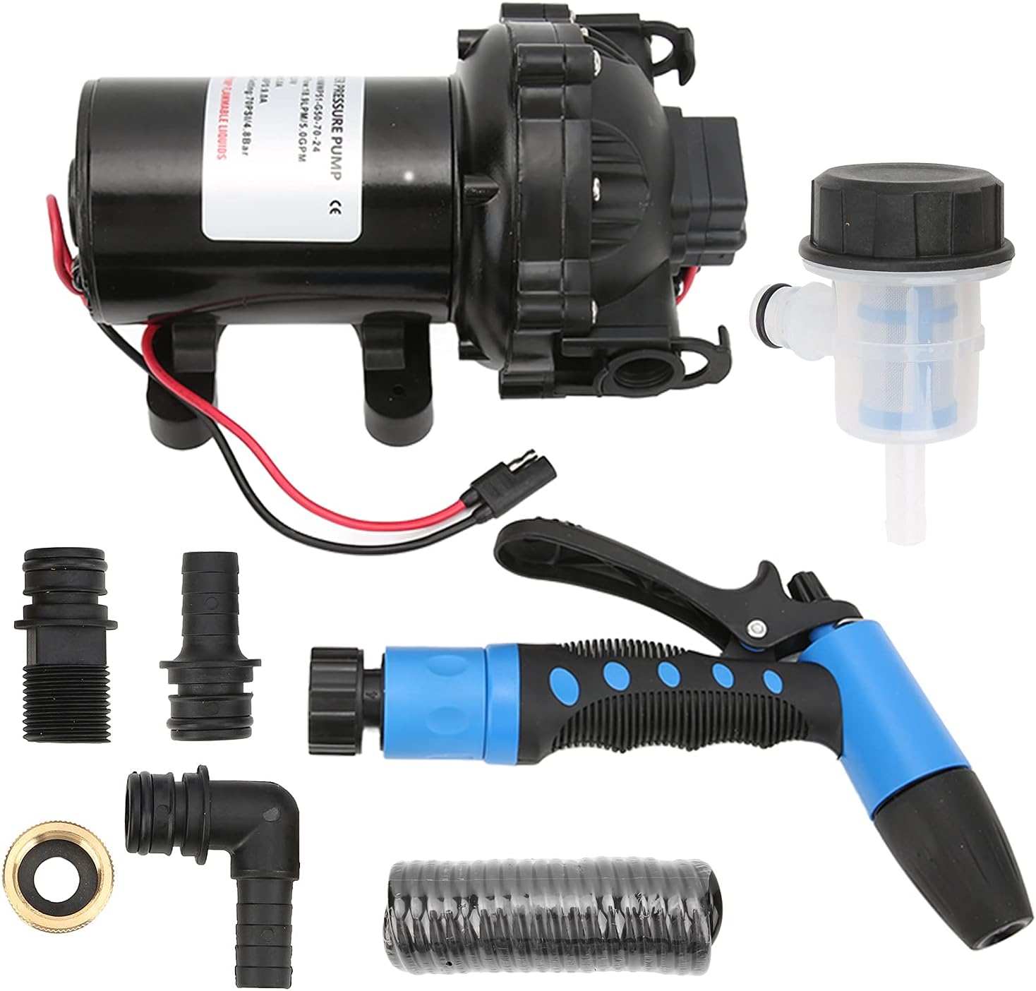 KIMISS 5GPM Washdown Pump Kit for RV Marine Boat, 24V Deck Wash Pump with 70PSI & 137.8ft Head, Water Spray System