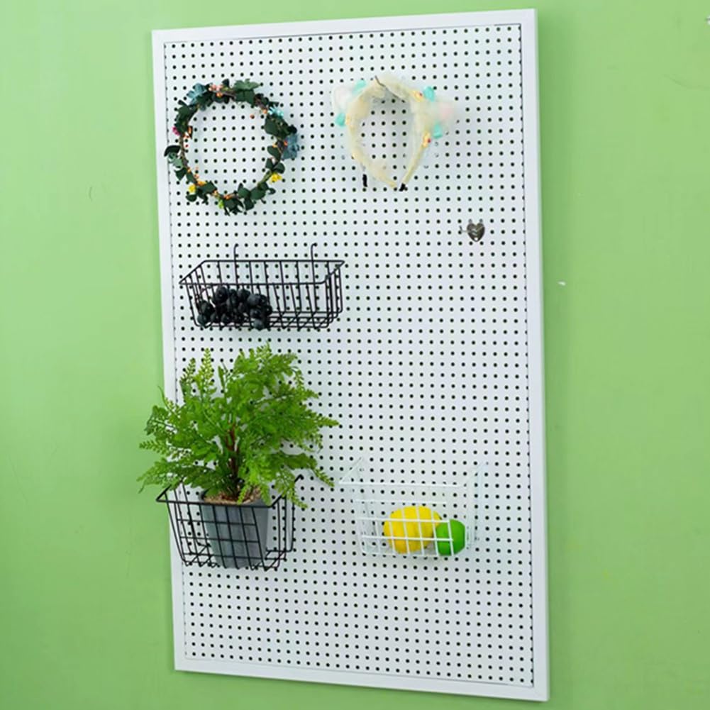 Pannello Forato in Metallo da Parete - 50x160 cm, Pannello espositivo Bianco con Ganci per Ufficio, Fai da Te, soluzioni per Artigianato, Officina e Magazzino