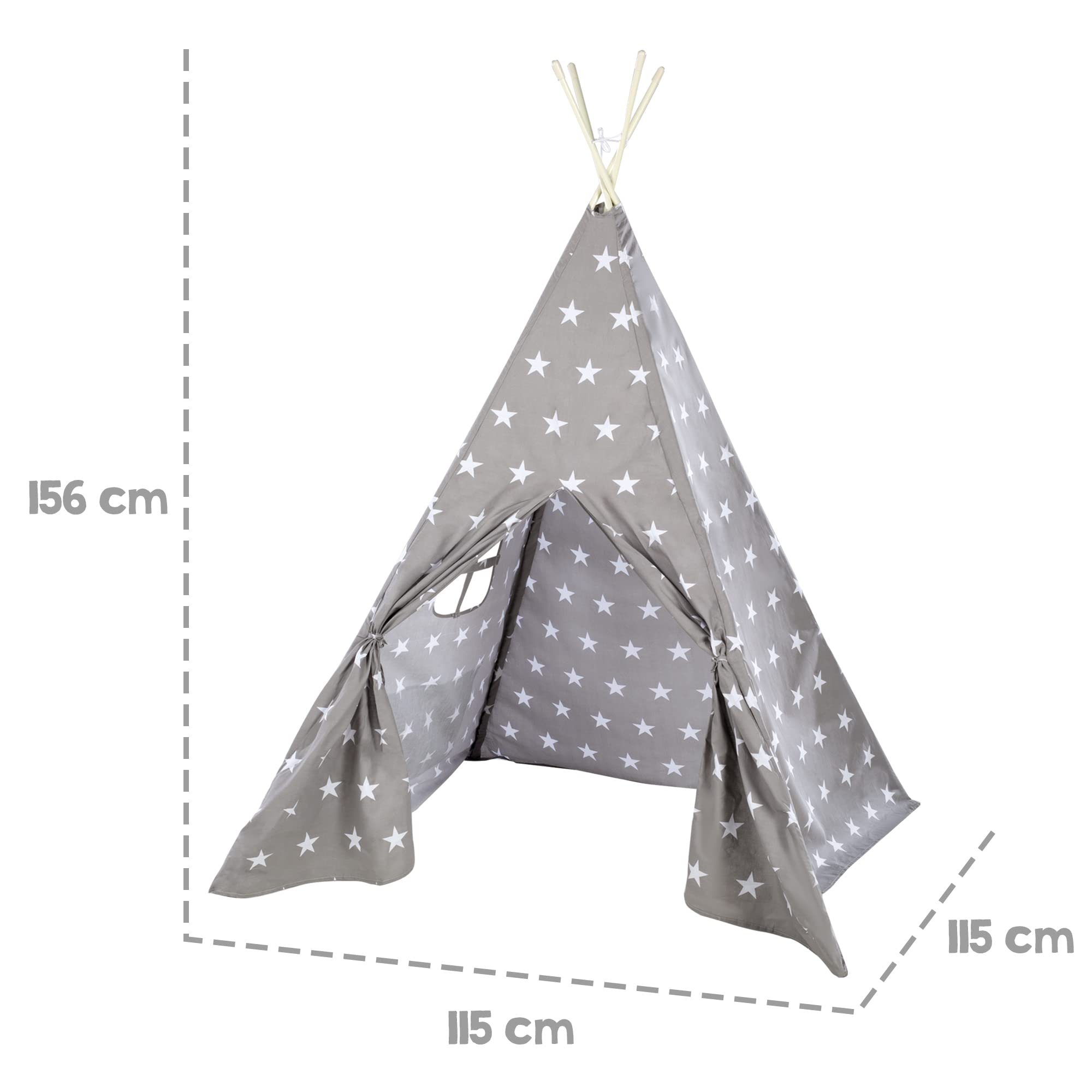 roba Spielzelt 'Little Stars' inkl. Bodenunterlage und Tragetasche - Wigwam für Kinderzimmer und Outdoor - Grau / Weiß