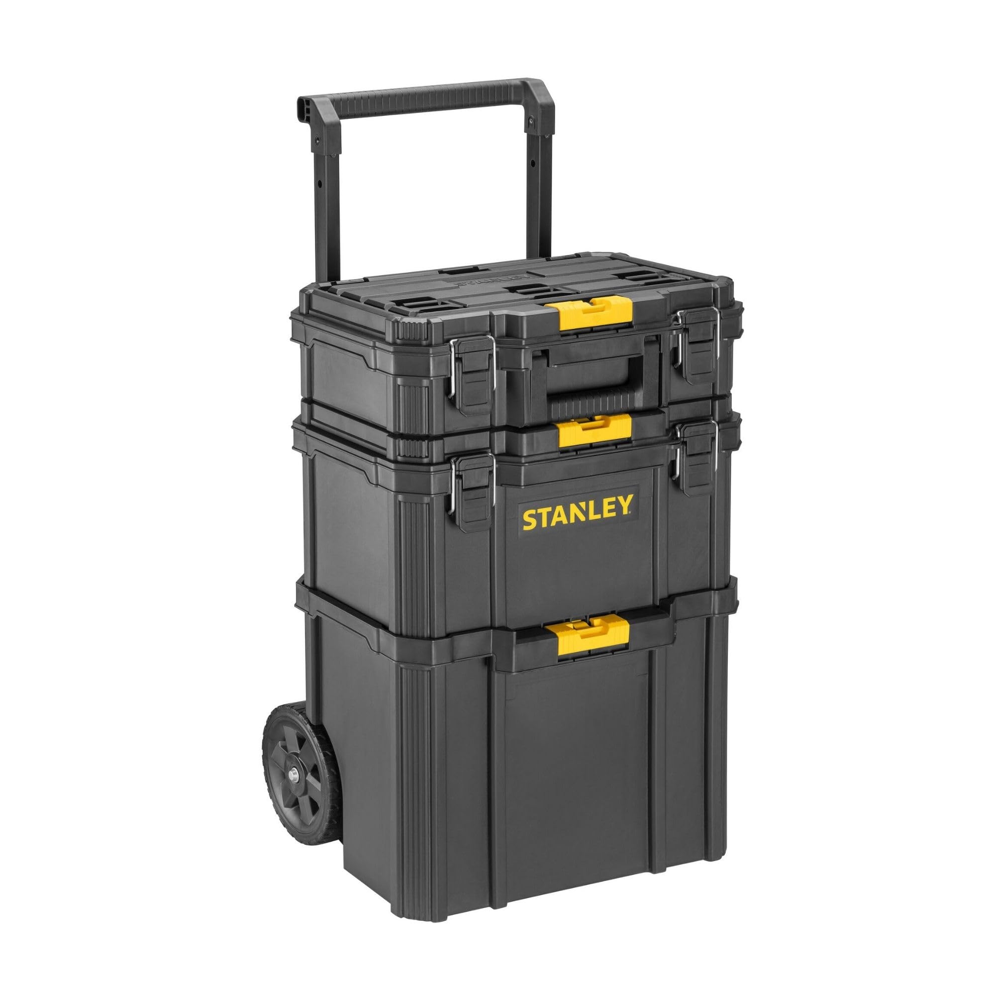 STANLEY Modulare rollende Aufbewahrungs-Werkzeugkiste, STST83319-1 | 3-in-1 tragbare Werkstatt, Schwerlast-Räder, Teleskopstiel, 45 kg Tragfähigkeit, 80 L Volumen